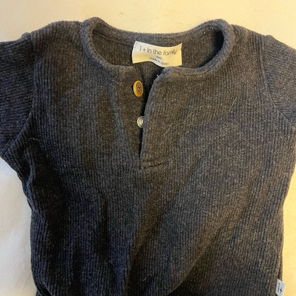 1+ in the Family Gray Ribbed Baby Long Sleeve Shirt - Size: 3M